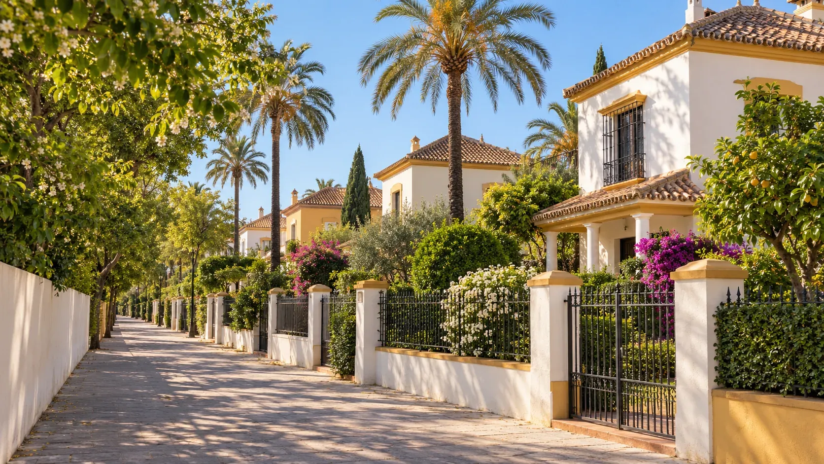 Chalet regionalista con jardín en una calle arbolada de Heliópolis, Sevilla