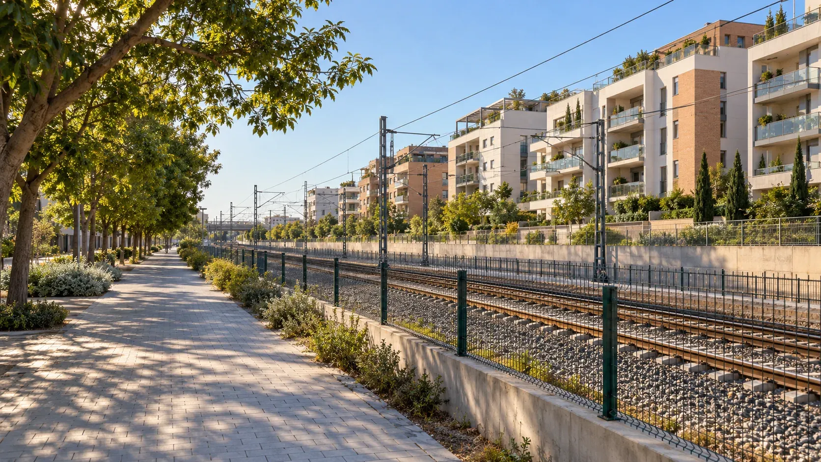 Avenida de Kansas City junto a la estación de Santa Justa en Sevilla con bloques de viviendas