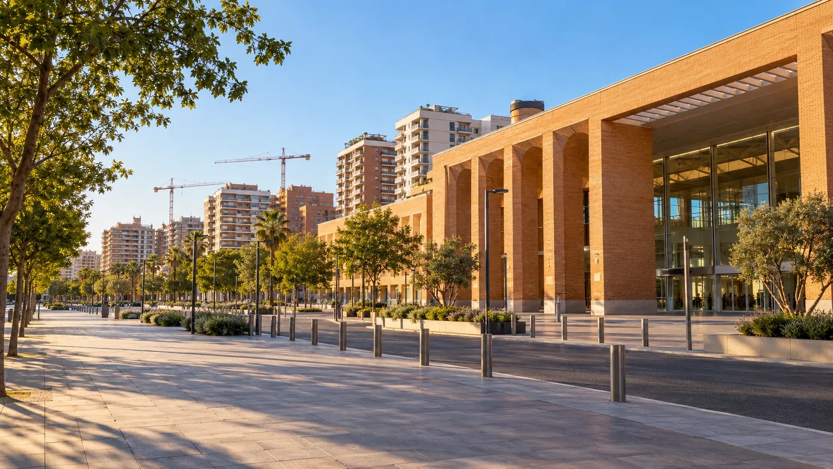 Bloques de viviendas del barrio de San Pablo en Sevilla con zonas verdes entre los edificios