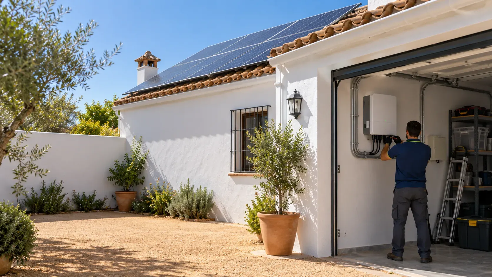 Placas solares de autoconsumo en la cubierta de una vivienda unifamiliar del área metropolitana de Sevilla