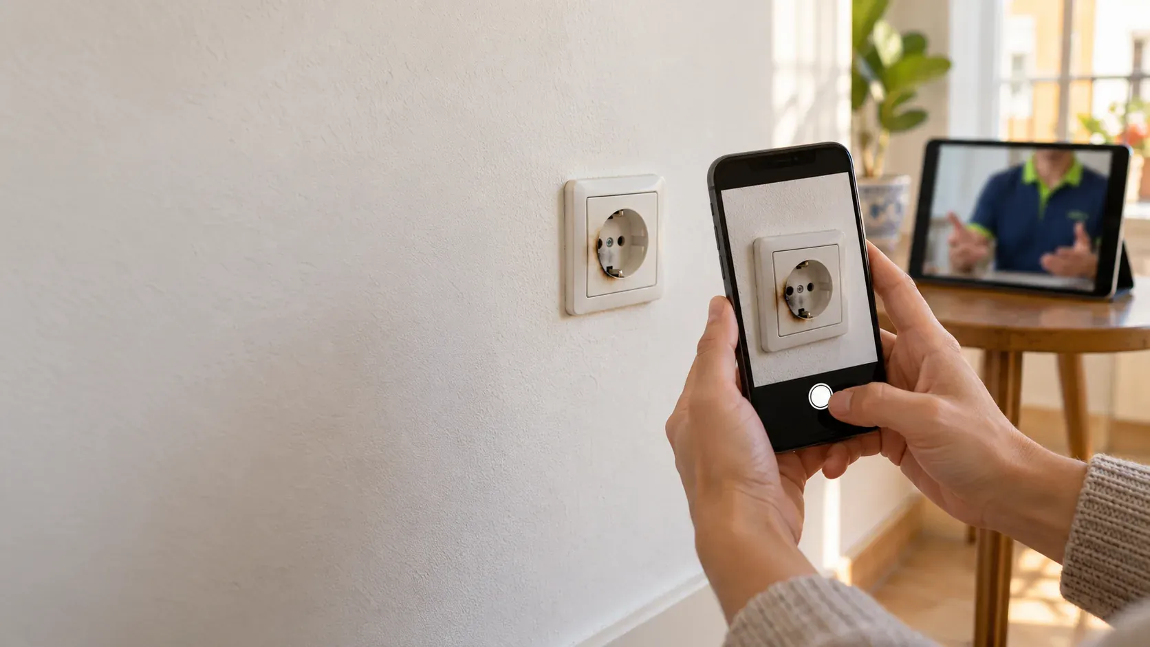 Cliente enviando por el móvil la foto de su cuadro eléctrico para pedir presupuesto a un electricista de Sevilla