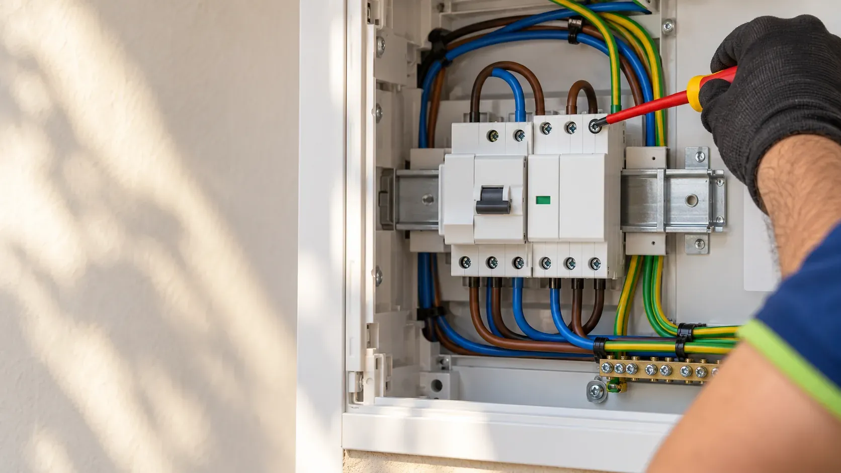 Surge protector and super-immunised RCD fitted in the fuse board of a home in Seville, Spain
