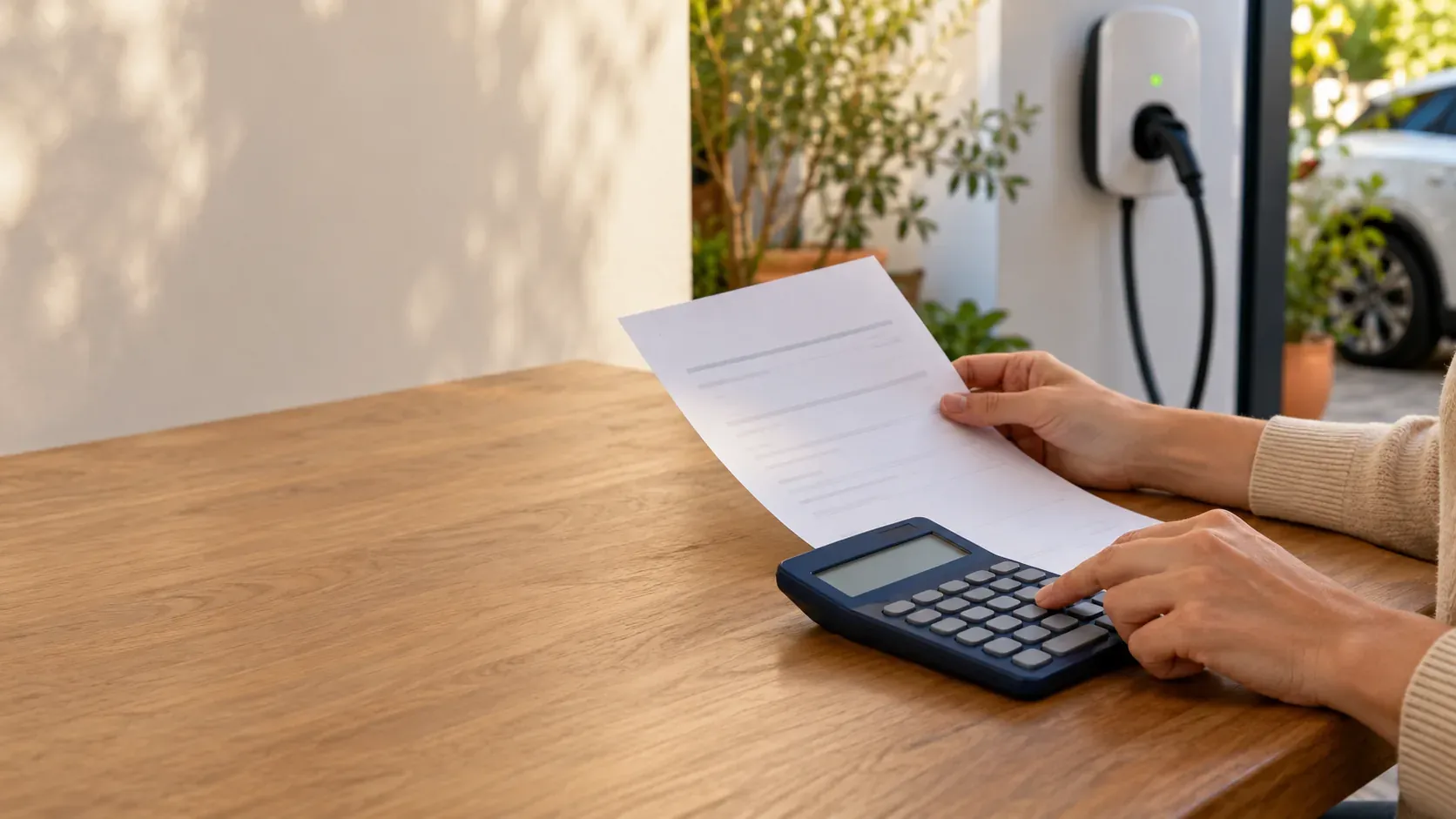 Factura de instalación de un cargador junto a un formulario de la declaración de la renta