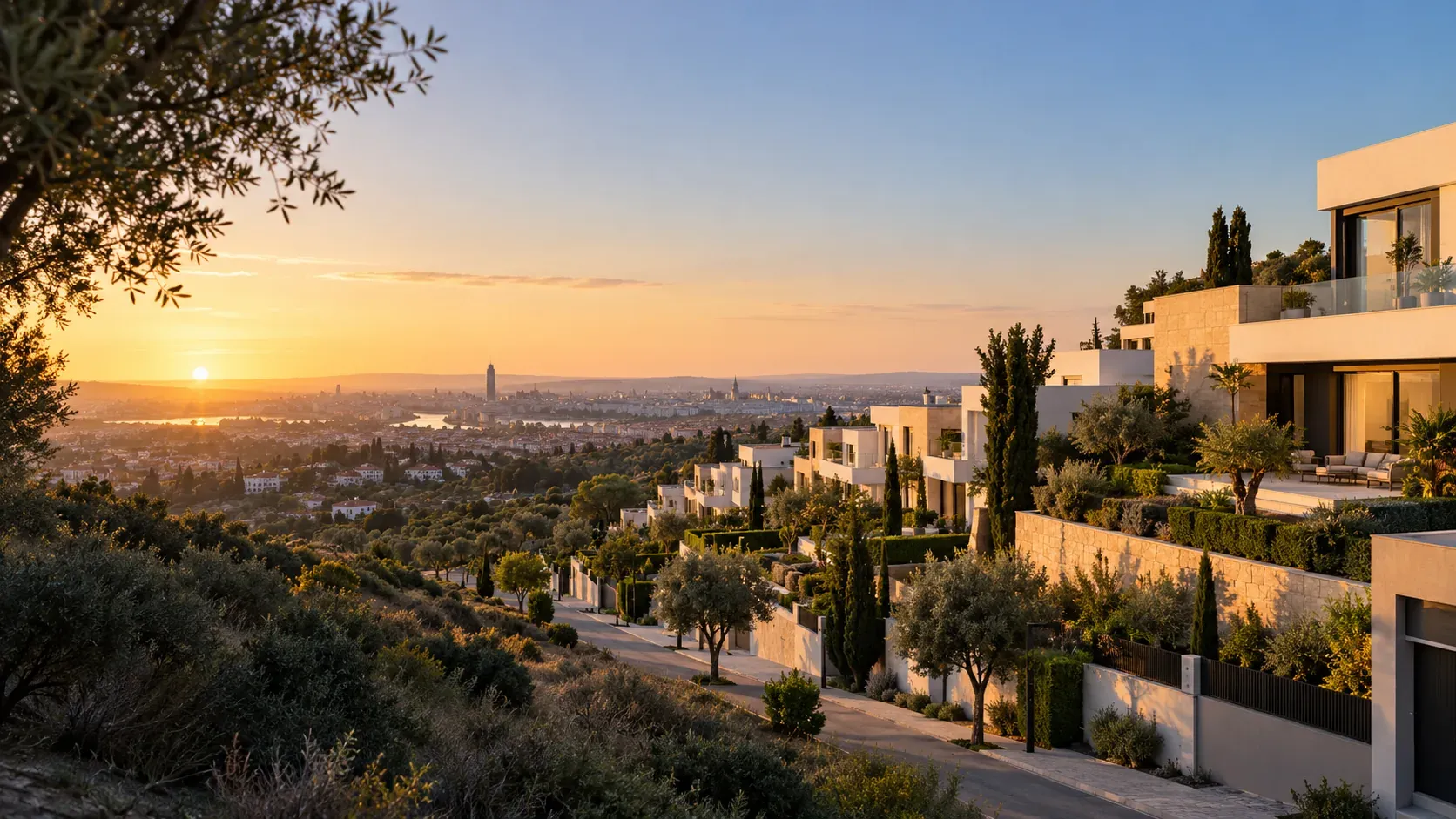 Urbanización de viviendas nuevas en lo alto de Tomares con vistas a Sevilla